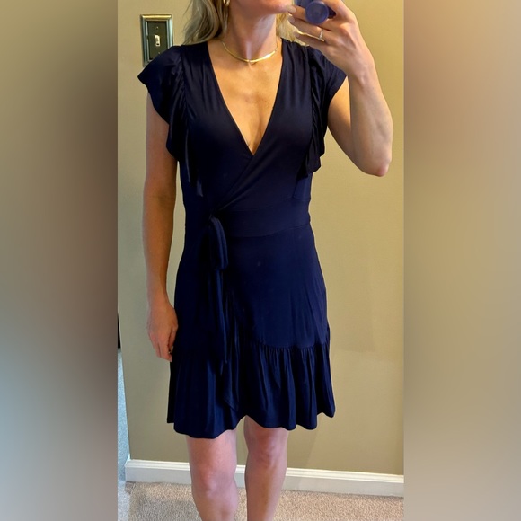 BNWT Navy Blue Faux Tie V-Neck Dress - Picture 2 of 10